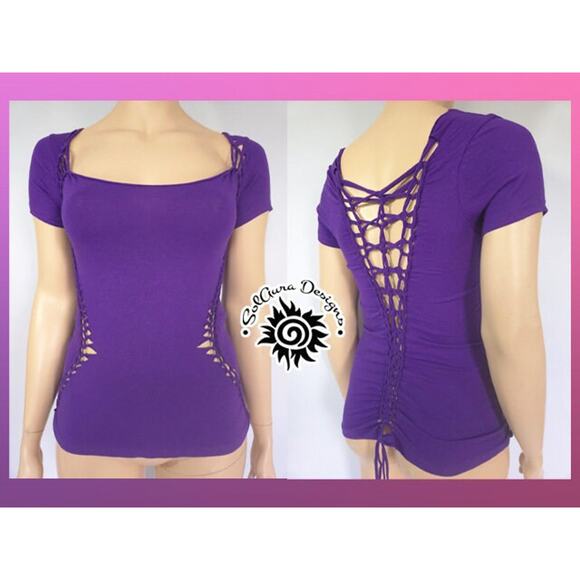 ROYAL SONATA - XLARGE - Purple Fitted top adorned with intricate cuts. Fun Wear. - Picture 2 of 6